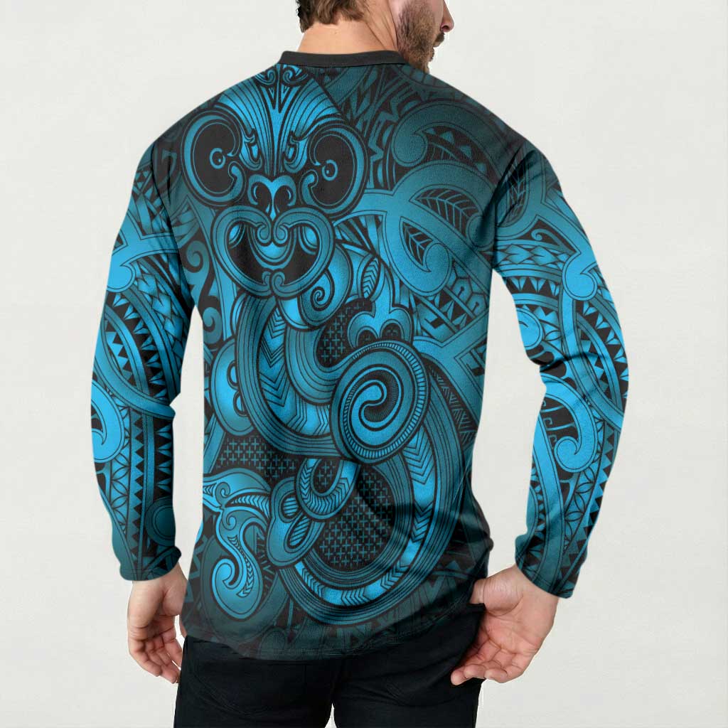 Aotearoa Maori Hei Tiki Button Sweatshirt Kikorangi Kowhaiwhai Puhoro Motif