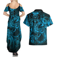 Aotearoa Maori Hei Tiki Couples Matching Summer Maxi Dress and Hawaiian Shirt Kikorangi Kowhaiwhai Puhoro Motif LT9 - Polynesian Pride