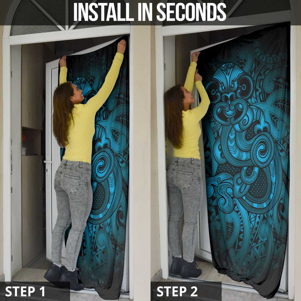 Aotearoa Maori Hei Tiki Door Cover Kikorangi Kowhaiwhai Puhoro Motif