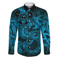 Aotearoa Maori Hei Tiki Family Matching Puletasi and Hawaiian Shirt Kikorangi Kowhaiwhai Puhoro Motif LT9 Dad's Shirt - Long Sleeve Blue - Polynesian Pride