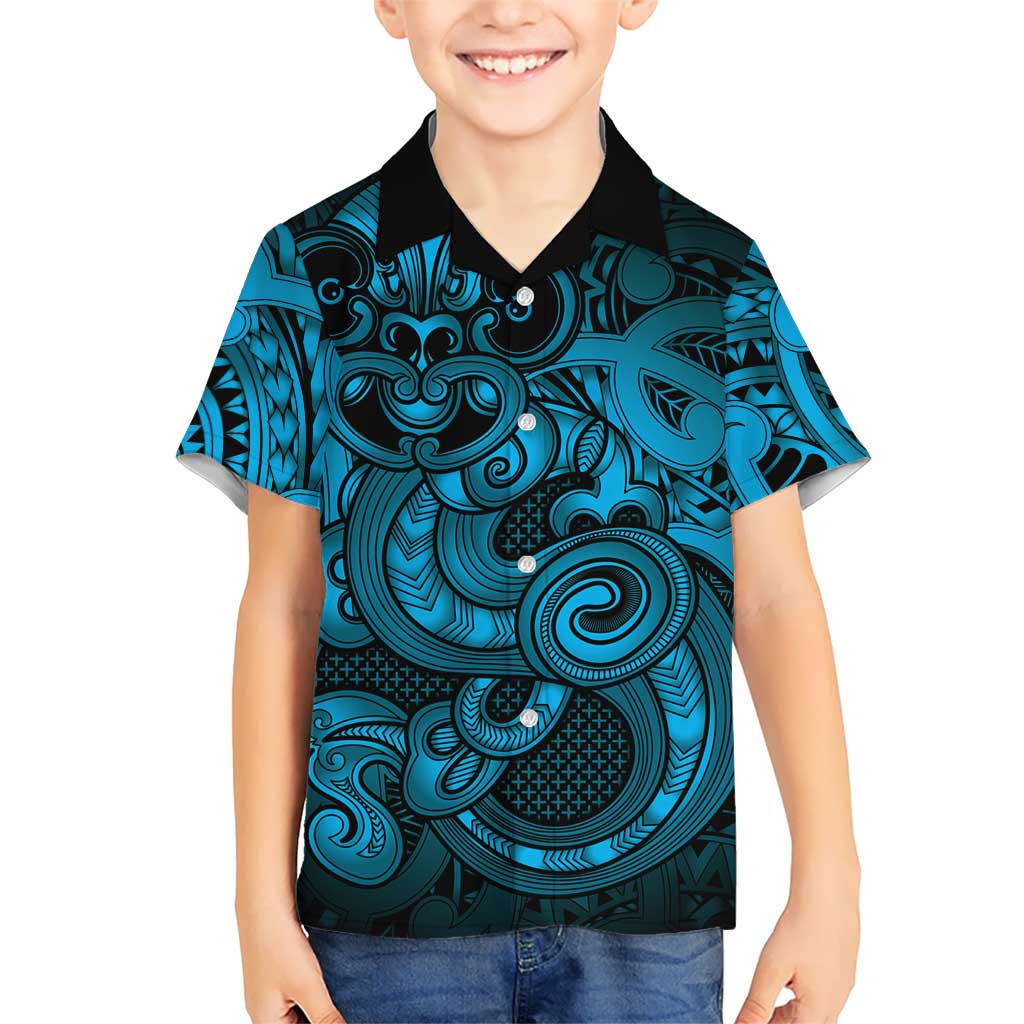 Aotearoa Maori Hei Tiki Family Matching Short Sleeve Bodycon Dress and Hawaiian Shirt Kikorangi Kowhaiwhai Puhoro Motif LT9 Son's Shirt Blue - Polynesian Pride