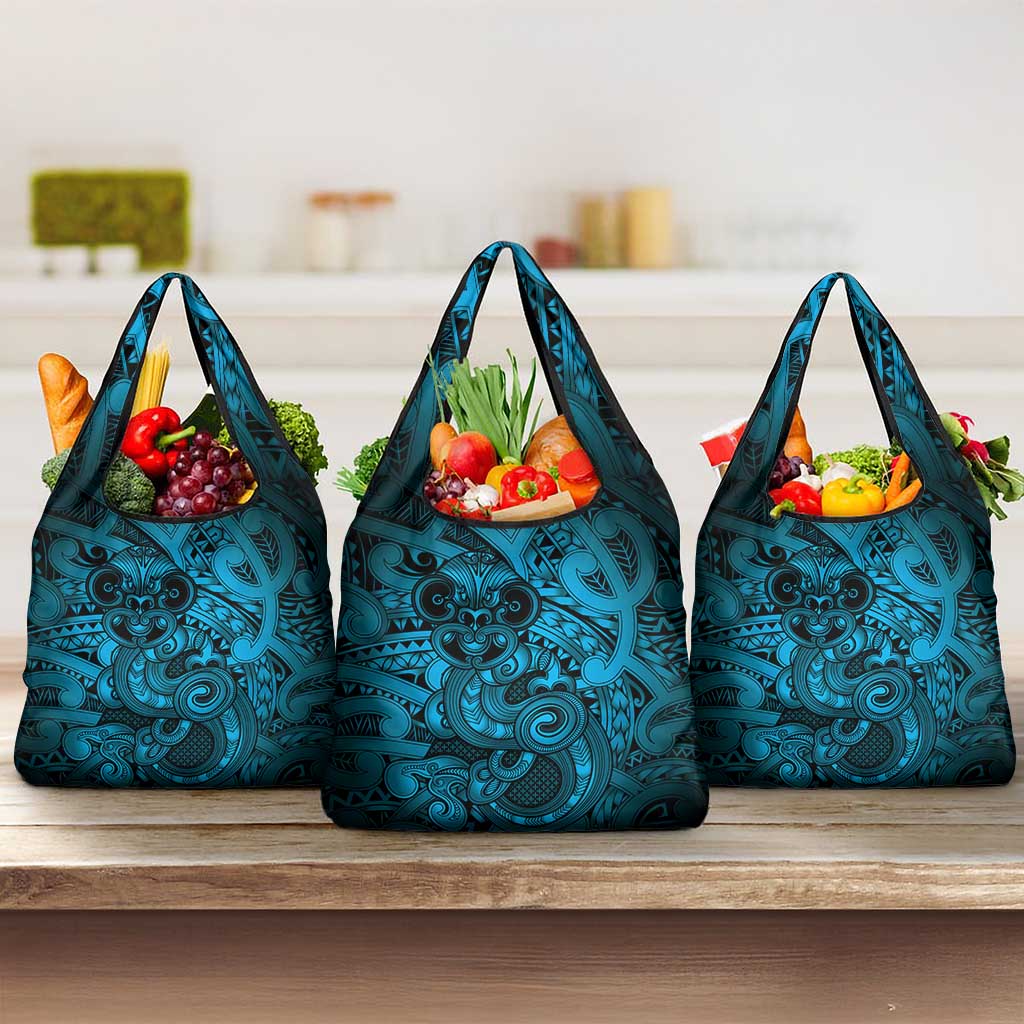 Aotearoa Maori Hei Tiki Grocery Bag Kikorangi Kowhaiwhai Puhoro Motif