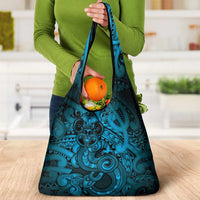 Aotearoa Maori Hei Tiki Grocery Bag Kikorangi Kowhaiwhai Puhoro Motif