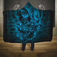 Aotearoa Maori Hei Tiki Hooded Blanket Kikorangi Kowhaiwhai Puhoro Motif