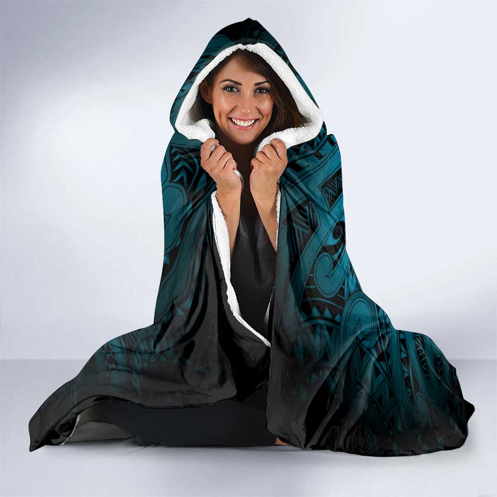 Aotearoa Maori Hei Tiki Hooded Blanket Kikorangi Kowhaiwhai Puhoro Motif