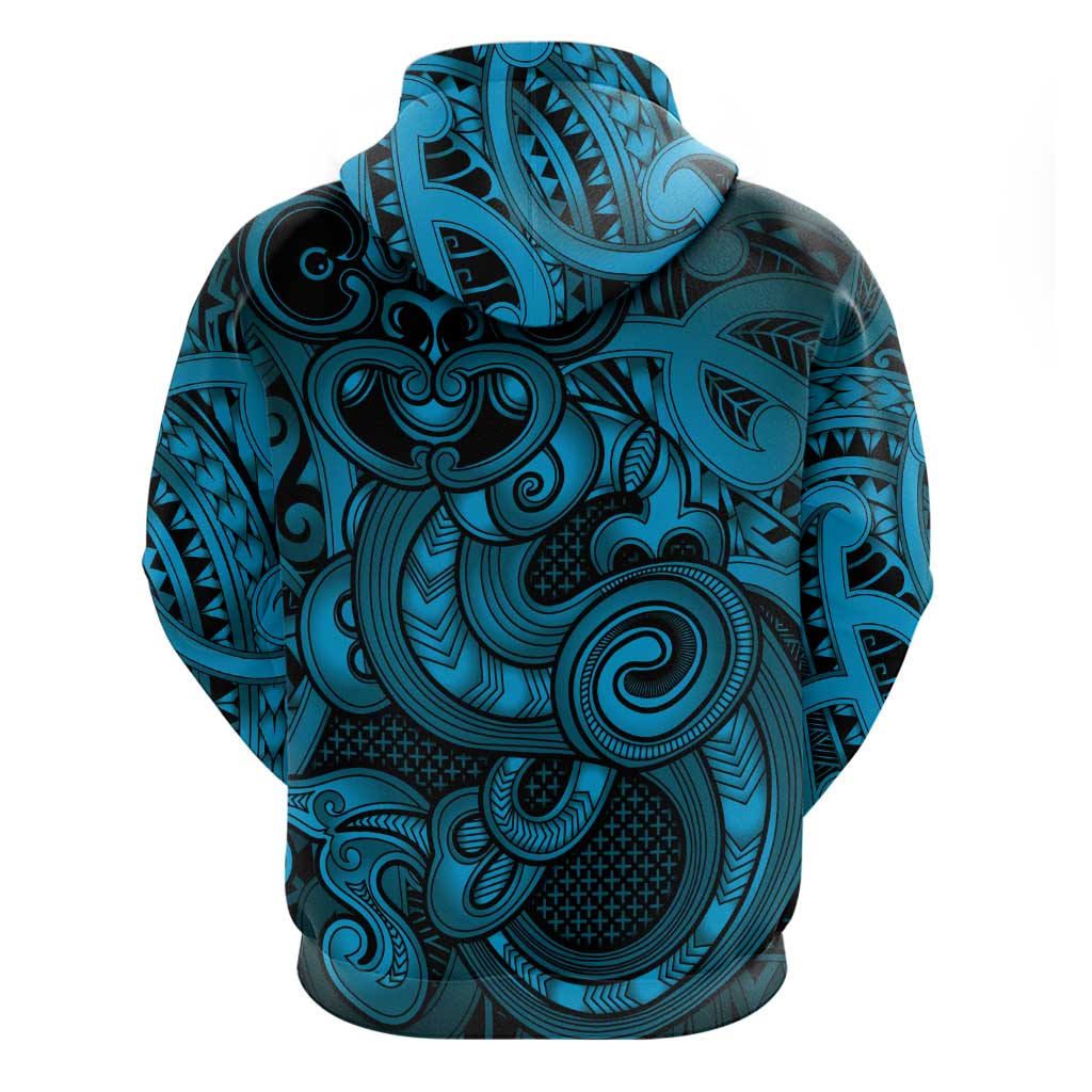 Aotearoa Maori Hei Tiki Hoodie Kikorangi Kowhaiwhai Puhoro Motif