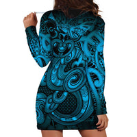 Aotearoa Maori Hei Tiki Hoodie Dress Kikorangi Kowhaiwhai Puhoro Motif LT9 - Polynesian Pride