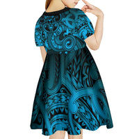 Aotearoa Maori Hei Tiki Kid Short Sleeve Dress Kikorangi Kowhaiwhai Puhoro Motif LT9 - Polynesian Pride