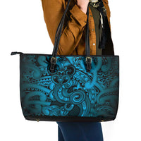 Aotearoa Maori Hei Tiki Leather Tote Bag Kikorangi Kowhaiwhai Puhoro Motif