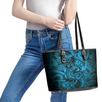 Aotearoa Maori Hei Tiki Leather Tote Bag Kikorangi Kowhaiwhai Puhoro Motif