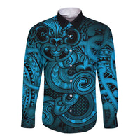 Aotearoa Maori Hei Tiki Long Sleeve Button Shirt Kikorangi Kowhaiwhai Puhoro Motif LT9 Unisex Blue - Polynesian Pride