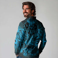 Aotearoa Maori Hei Tiki Long Sleeve Polo Shirt Kikorangi Kowhaiwhai Puhoro Motif LT9 - Polynesian Pride
