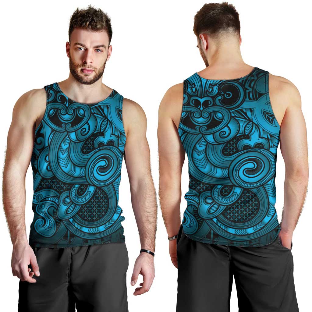Aotearoa Maori Hei Tiki Men Tank Top Kikorangi Kowhaiwhai Puhoro Motif