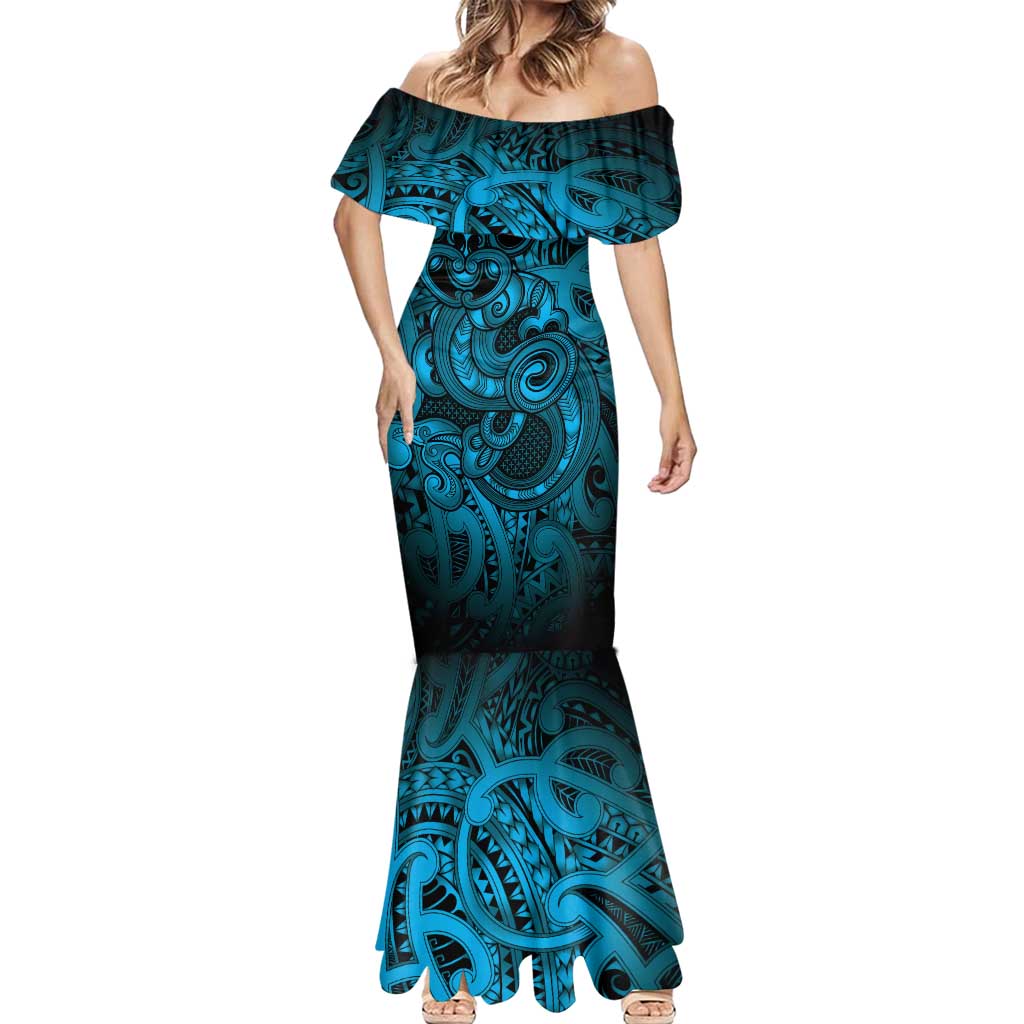 Aotearoa Maori Hei Tiki Mermaid Dress Kikorangi Kowhaiwhai Puhoro Motif LT9 - Polynesian Pride