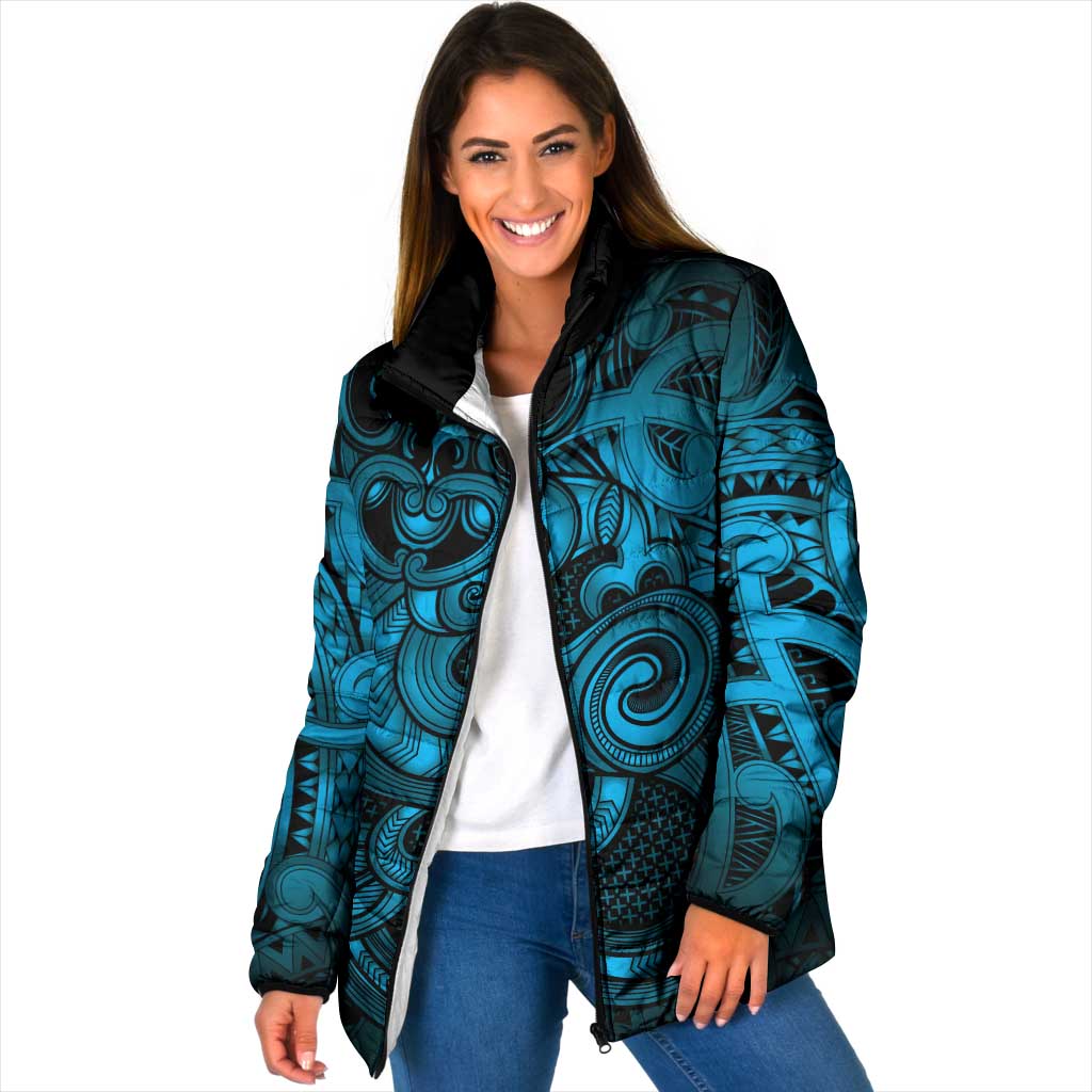 Aotearoa Maori Hei Tiki Padded Jacket Kikorangi Kowhaiwhai Puhoro Motif