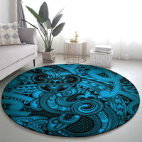 Aotearoa Maori Hei Tiki Round Carpet Kikorangi Kowhaiwhai Puhoro Motif