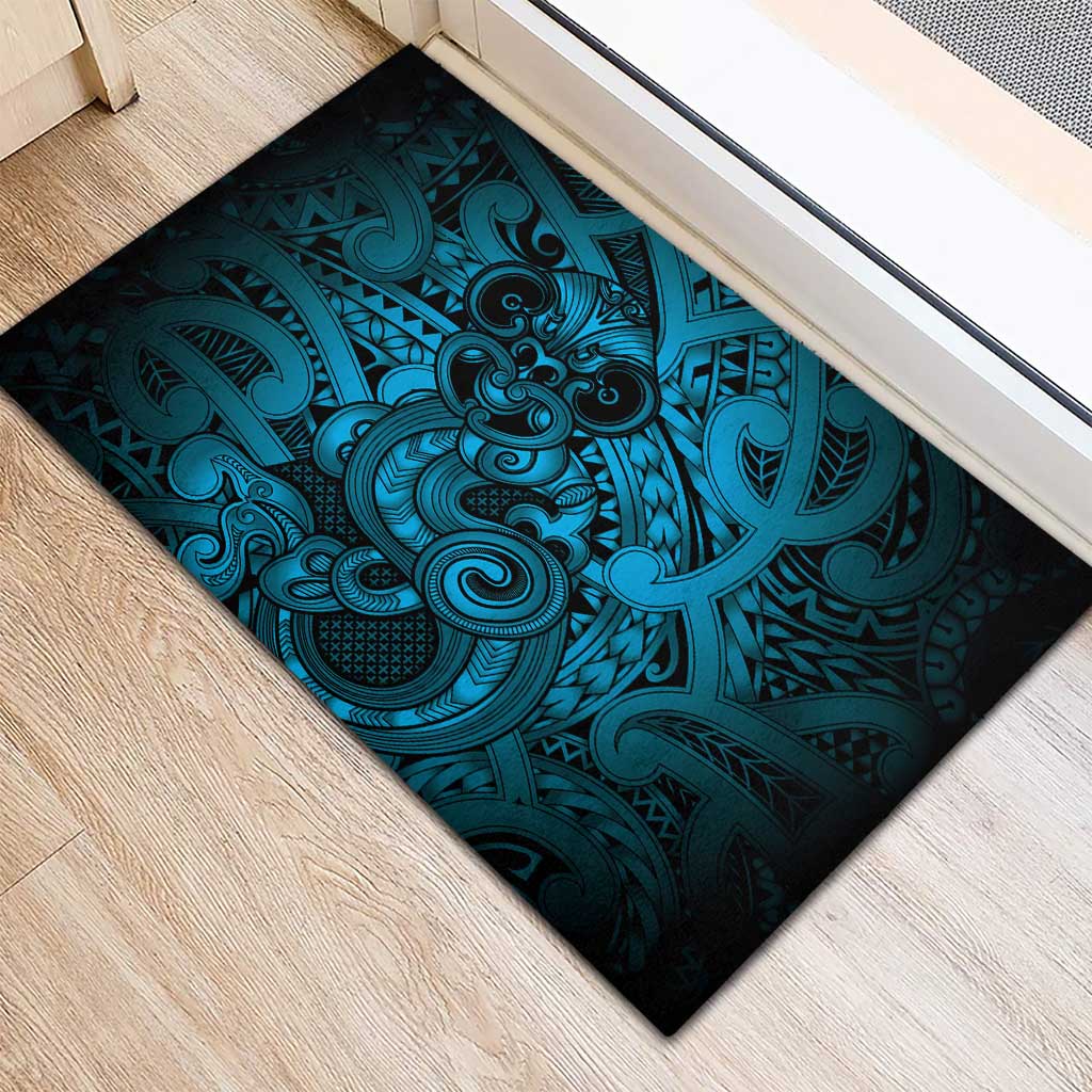 Aotearoa Maori Hei Tiki Rubber Doormat Kikorangi Kowhaiwhai Puhoro Motif