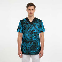 Aotearoa Maori Hei Tiki Scrub Top Kikorangi Kowhaiwhai Puhoro Motif