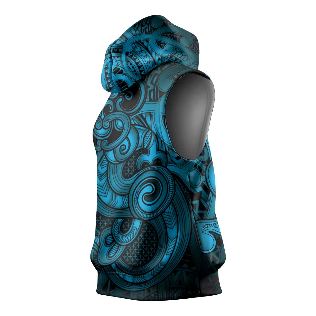 Aotearoa Maori Hei Tiki Sleeveless Hoodie Kikorangi Kowhaiwhai Puhoro Motif LT9 - Polynesian Pride