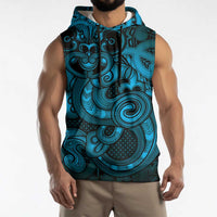 Aotearoa Maori Hei Tiki Sleeveless Hoodie Kikorangi Kowhaiwhai Puhoro Motif LT9 - Polynesian Pride