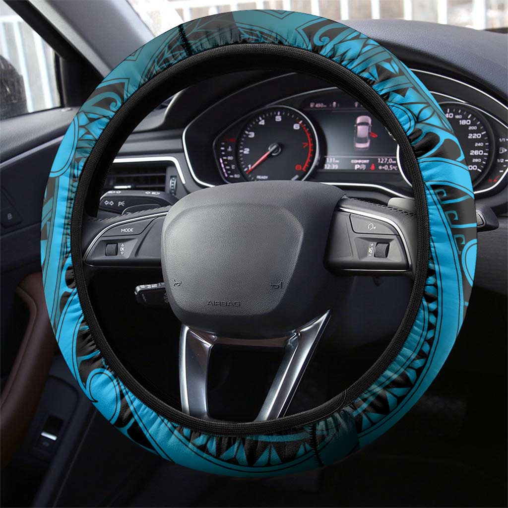 Aotearoa Maori Hei Tiki Steering Wheel Cover Kikorangi Kowhaiwhai Puhoro Motif
