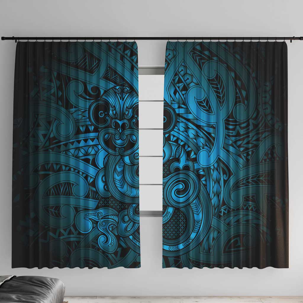 Aotearoa Maori Hei Tiki Window Curtain Kikorangi Kowhaiwhai Puhoro Motif