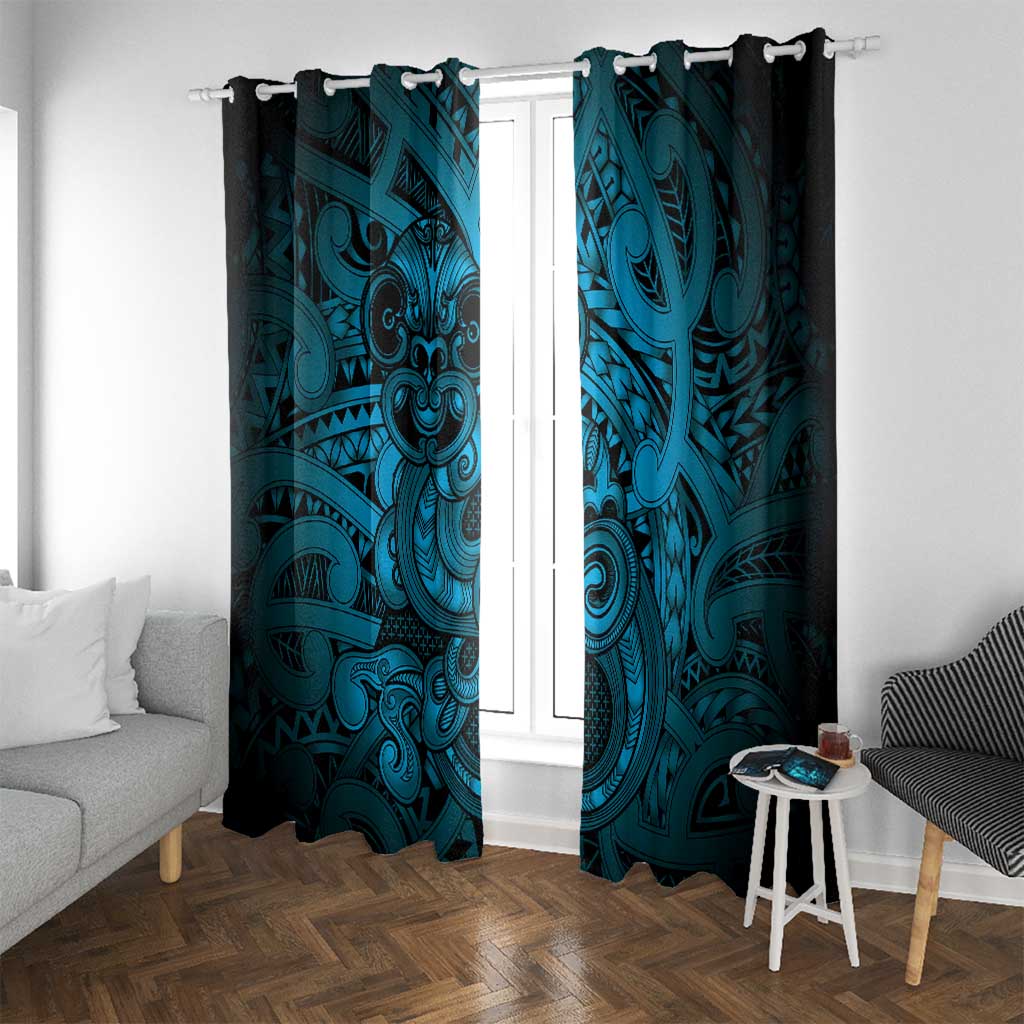 Aotearoa Maori Hei Tiki Window Curtain Kikorangi Kowhaiwhai Puhoro Motif