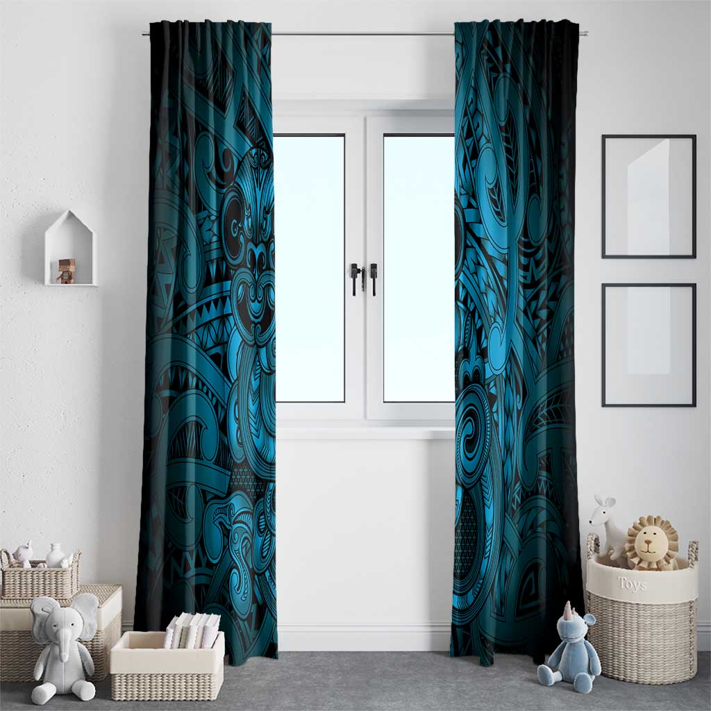 Aotearoa Maori Hei Tiki Window Curtain Kikorangi Kowhaiwhai Puhoro Motif