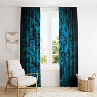 Aotearoa Maori Hei Tiki Window Curtain Kikorangi Kowhaiwhai Puhoro Motif