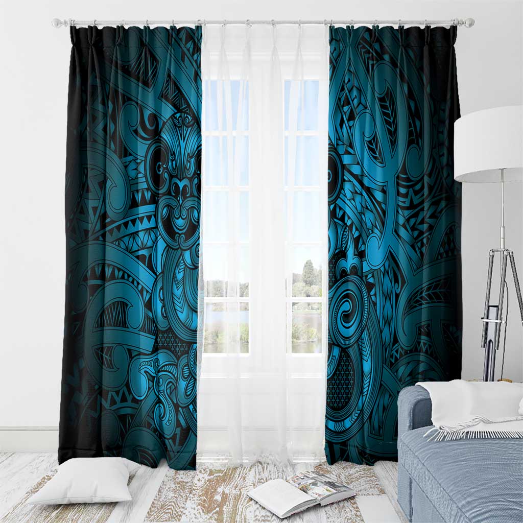Aotearoa Maori Hei Tiki Window Curtain Kikorangi Kowhaiwhai Puhoro Motif