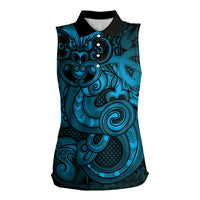 Aotearoa Maori Hei Tiki Women Sleeveless Polo Shirt Kikorangi Kowhaiwhai Puhoro Motif LT9 Female Blue - Polynesian Pride