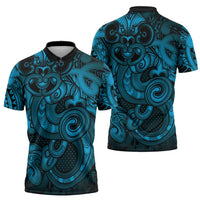 Aotearoa Maori Hei Tiki Zipper Polo Shirt Kikorangi Kowhaiwhai Puhoro Motif LT9 - Polynesian Pride