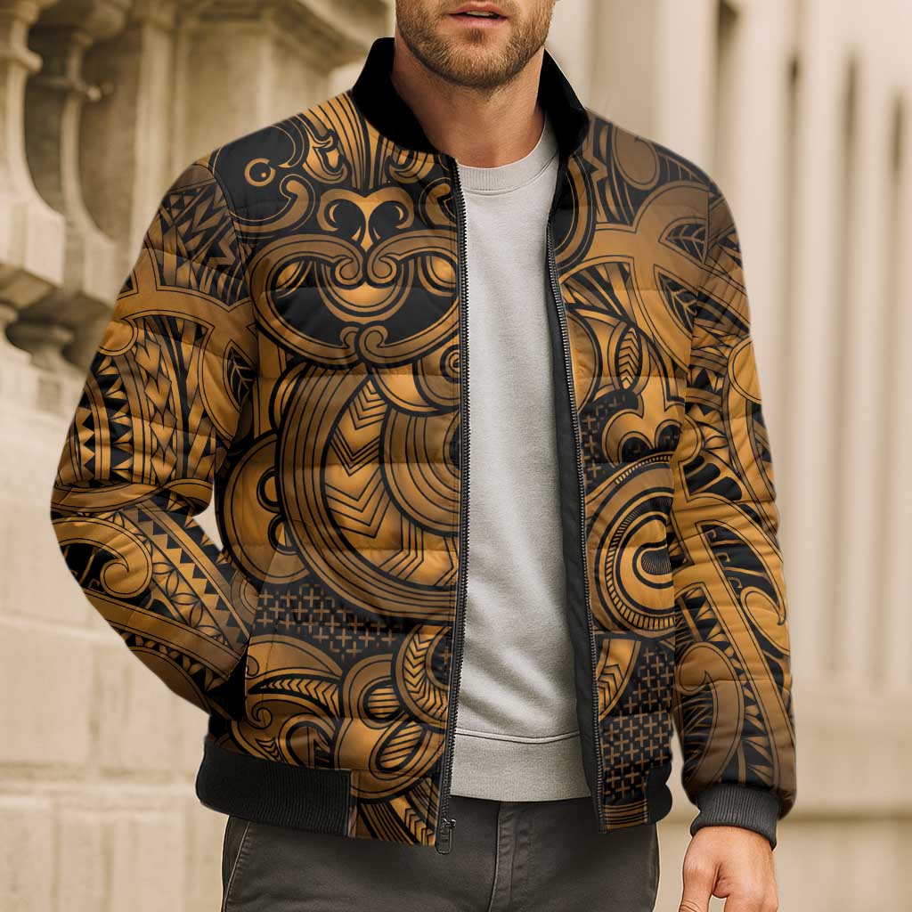 Aotearoa Maori Hei Tiki Bomber Puffer Jacket Koura Kowhaiwhai Puhoro Motif