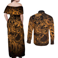 Aotearoa Maori Hei Tiki Couples Matching Off Shoulder Maxi Dress and Long Sleeve Button Shirt Koura Kowhaiwhai Puhoro Motif LT9 - Polynesian Pride