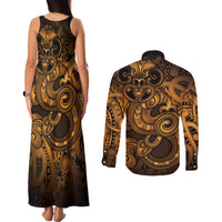 Aotearoa Maori Hei Tiki Couples Matching Tank Maxi Dress and Long Sleeve Button Shirt Koura Kowhaiwhai Puhoro Motif LT9 - Polynesian Pride