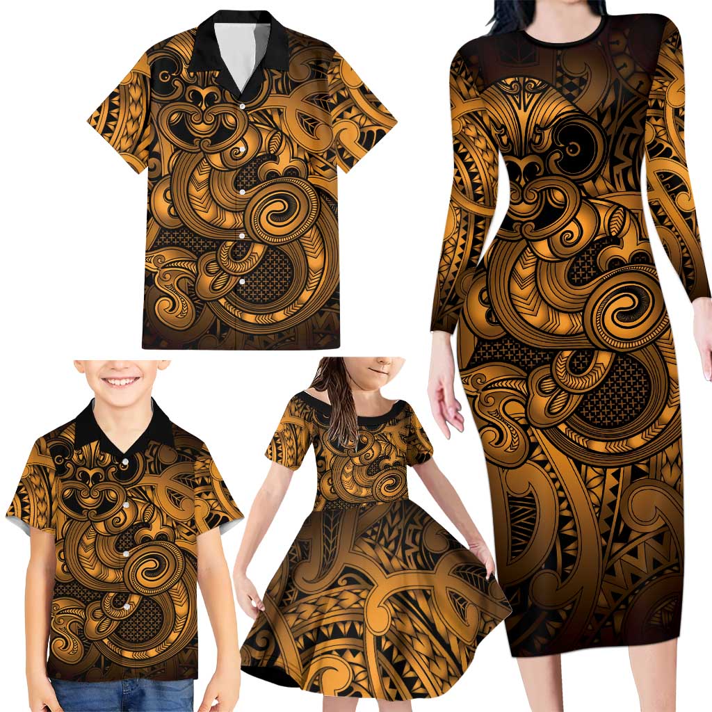 Aotearoa Maori Hei Tiki Family Matching Long Sleeve Bodycon Dress and Hawaiian Shirt Koura Kowhaiwhai Puhoro Motif LT9 - Polynesian Pride