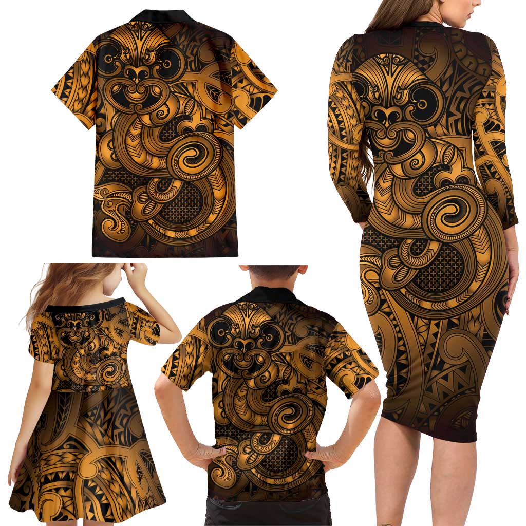 Aotearoa Maori Hei Tiki Family Matching Long Sleeve Bodycon Dress and Hawaiian Shirt Koura Kowhaiwhai Puhoro Motif LT9 - Polynesian Pride