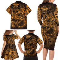 Aotearoa Maori Hei Tiki Family Matching Long Sleeve Bodycon Dress and Hawaiian Shirt Koura Kowhaiwhai Puhoro Motif LT9 - Polynesian Pride