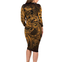 Aotearoa Maori Hei Tiki Family Matching Long Sleeve Bodycon Dress and Hawaiian Shirt Koura Kowhaiwhai Puhoro Motif LT9 - Polynesian Pride