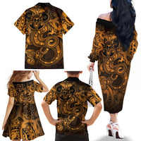 Aotearoa Maori Hei Tiki Family Matching Off The Shoulder Long Sleeve Dress and Hawaiian Shirt Koura Kowhaiwhai Puhoro Motif LT9 - Polynesian Pride