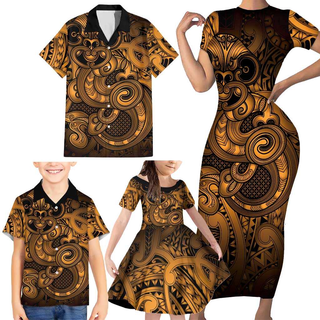 Aotearoa Maori Hei Tiki Family Matching Short Sleeve Bodycon Dress and Hawaiian Shirt Koura Kowhaiwhai Puhoro Motif LT9 - Polynesian Pride
