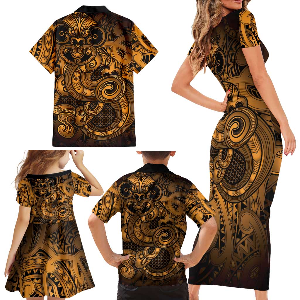 Aotearoa Maori Hei Tiki Family Matching Short Sleeve Bodycon Dress and Hawaiian Shirt Koura Kowhaiwhai Puhoro Motif LT9 - Polynesian Pride