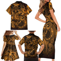 Aotearoa Maori Hei Tiki Family Matching Short Sleeve Bodycon Dress and Hawaiian Shirt Koura Kowhaiwhai Puhoro Motif LT9 - Polynesian Pride