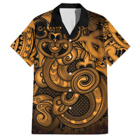 Aotearoa Maori Hei Tiki Family Matching Short Sleeve Bodycon Dress and Hawaiian Shirt Koura Kowhaiwhai Puhoro Motif LT9 Dad's Shirt - Short Sleeve Gold - Polynesian Pride