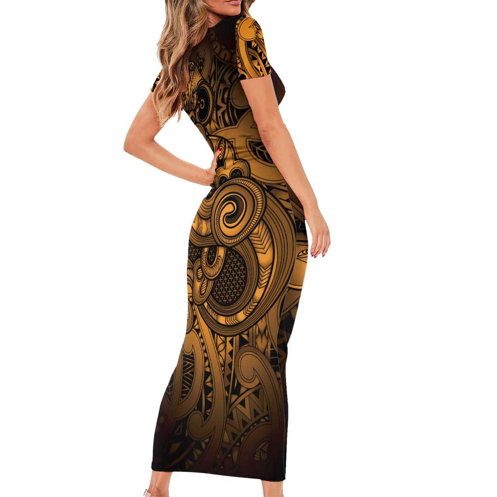 Aotearoa Maori Hei Tiki Family Matching Short Sleeve Bodycon Dress and Hawaiian Shirt Koura Kowhaiwhai Puhoro Motif LT9 - Polynesian Pride