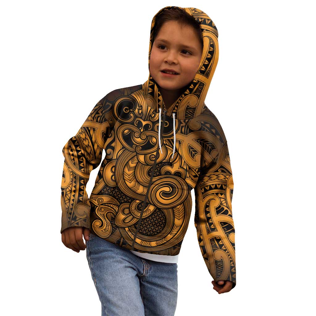 Aotearoa Maori Hei Tiki Kid Hoodie Koura Kowhaiwhai Puhoro Motif