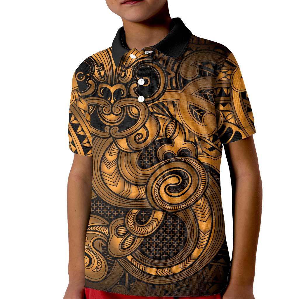 Aotearoa Maori Hei Tiki Kid Polo Shirt Koura Kowhaiwhai Puhoro Motif