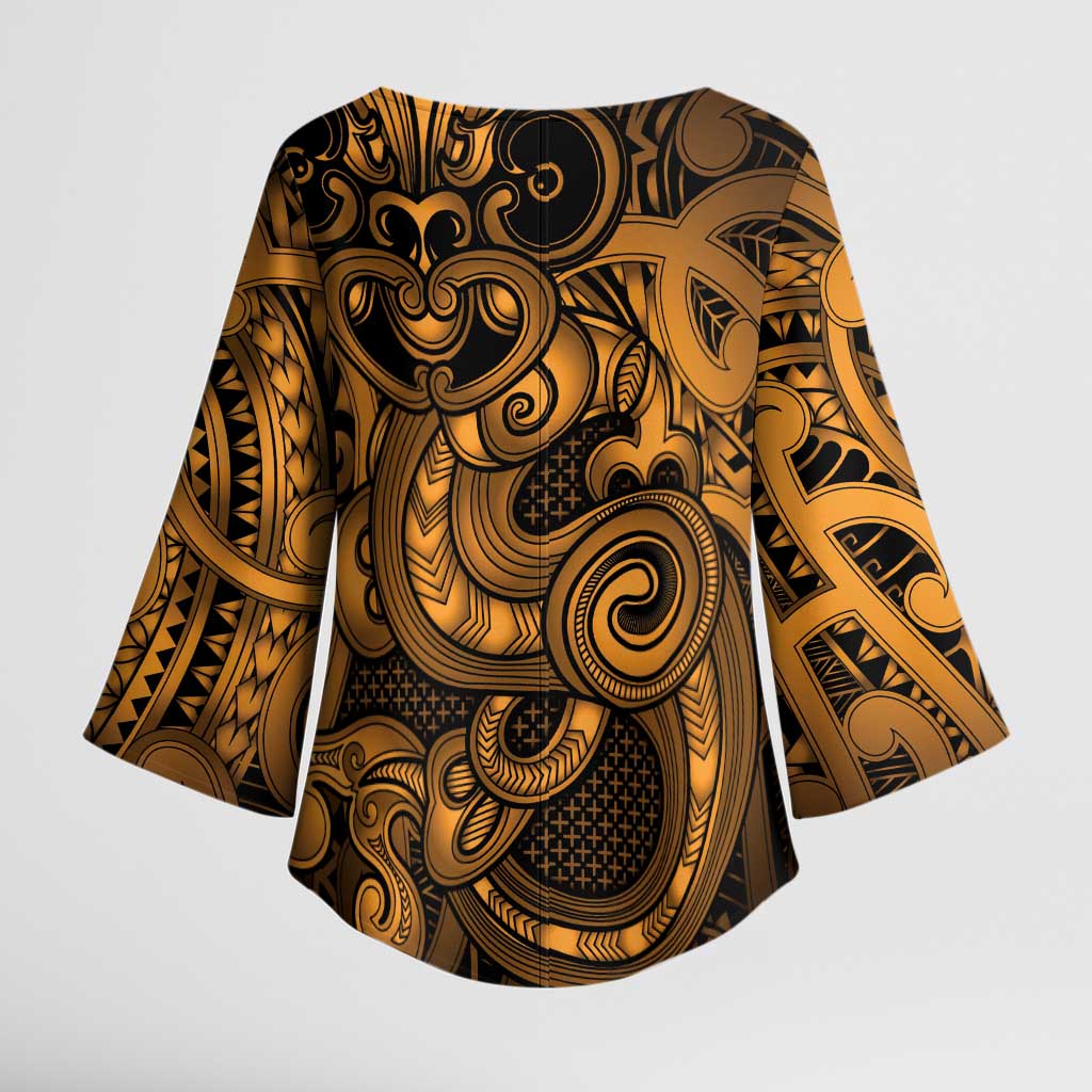 Aotearoa Maori Hei Tiki Kimono Sleeve Blouse Koura Kowhaiwhai Puhoro Motif
