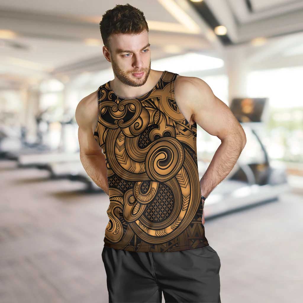 Aotearoa Maori Hei Tiki Men Tank Top Koura Kowhaiwhai Puhoro Motif LT9 Gold - Polynesian Pride