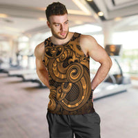 Aotearoa Maori Hei Tiki Men Tank Top Koura Kowhaiwhai Puhoro Motif LT9 Gold - Polynesian Pride